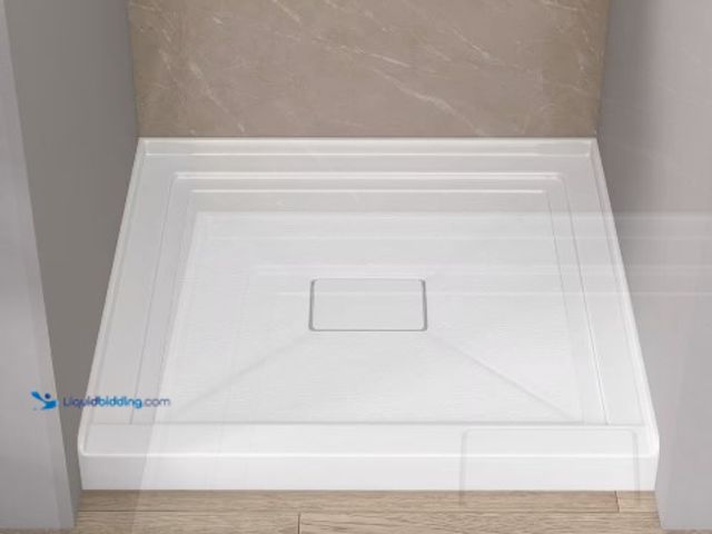 Lot 49-1516479 - Getpro 30 in. L x 30 in. W Alcove Shower Pan Base with Center Drain Hole and Magnetic Cover in White...