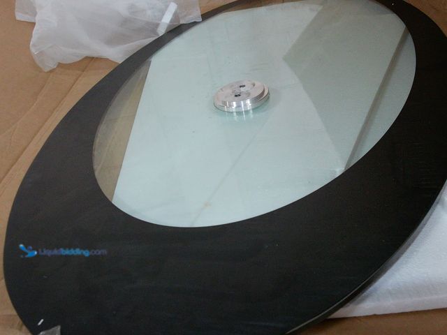 Lot 49-1550535 - Groovy retro glass tabletop, 25x43", Slightly used, Tabletop only.   Ref#LBSTORAGE