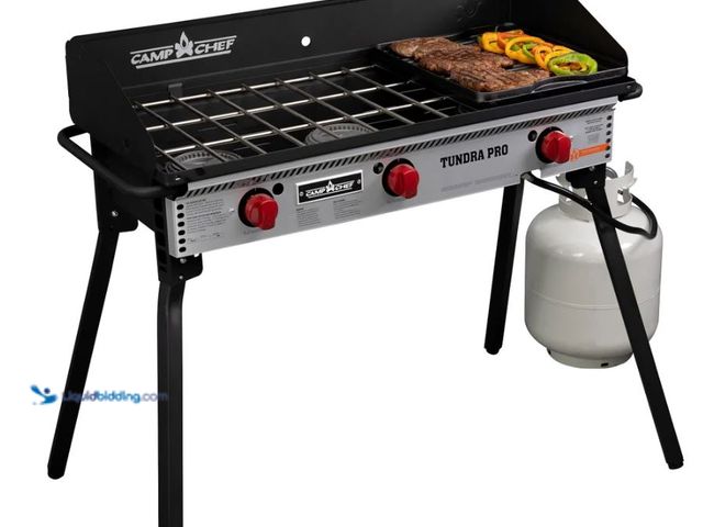Lot 49-3611850 - Camp Chef Tundra 3 Burner Stove with Griddle, Model # 1740583, Used, Has most attachments, Unable to...