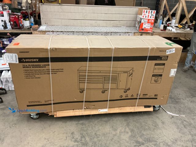 Lot 49-5447787 - Husky 72in 10-Drawer 1-Door Mobile Workbench. Black. [Model: 1009024937] NEW