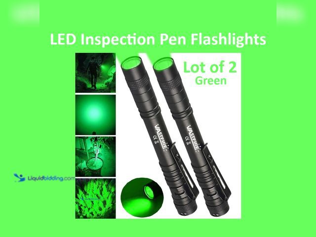 Lot 49-5434360 - Lot of 2 High Powered Green LED Inspection Pen Flashlights - NEW - Great for detecting cameras and l...