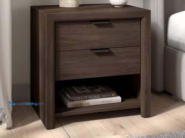 Lot 49-2000131 - Meyer&Cross Clarice Brown Oak 2 Drawer 23.63 in. W Nightstand, Model # NS2485, Unused, Has attachmen...