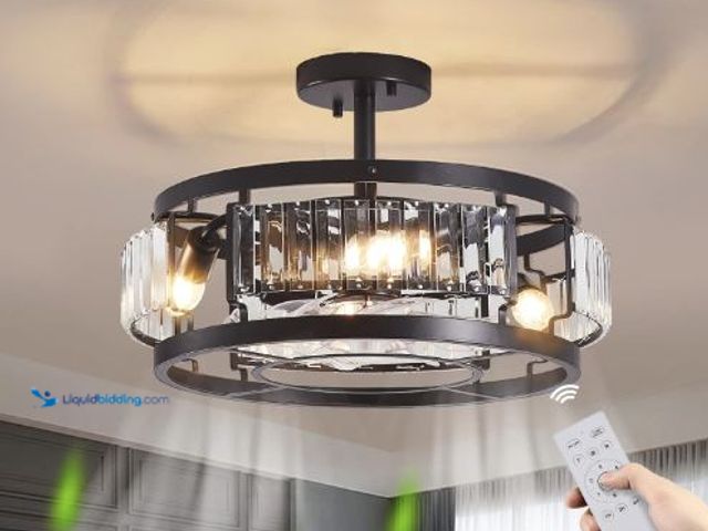 Lot 49-5436865 - Ceiling Fans with Lights, Industrial Flush Mount Crystal Ceiling Fans, Low Profile Bedroom Ceiling F...