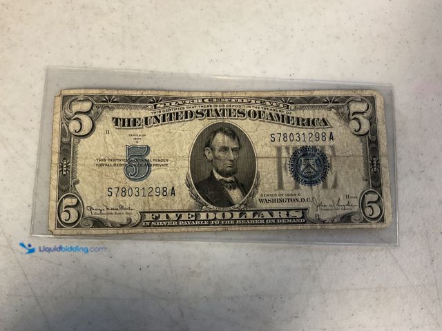 Lot 49-1505438 - 1934 D LARGE BLUE SEAL UNITED STATES 5 DOLLAR SILVER CERTIFICATE #COINS0122