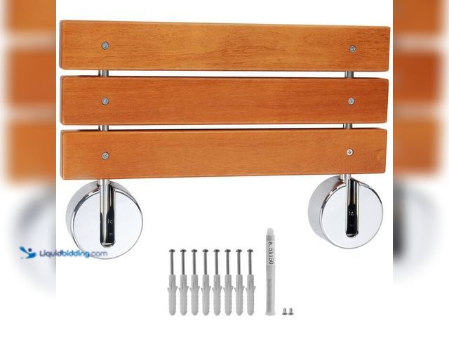 Lot 49-2024831 - SVOPES Folding Teak Shower Seat, 20.1 in. x 13.2 in. Wall-Mounted Bench, 440 lbs. Capacity, Space-Sa...