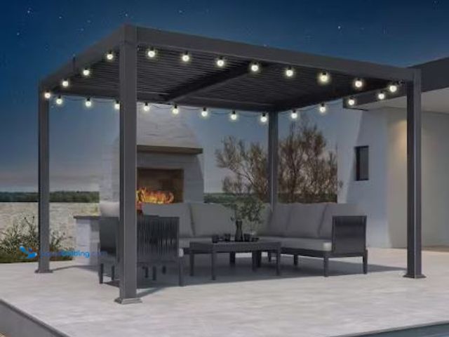 Lot 49-1621826 - PURPLE LEAF 10 ft. x 12 ft. Gray Aluminum Patio Louvered Pergola Hardtop Gazebo with Adjustable Suns...