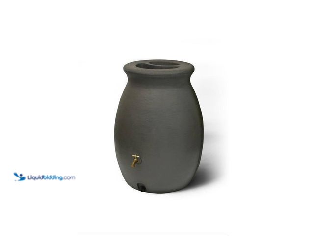 Lot 49-5408370 - Algreen Castilla 50 Gal. Brownstone Decorative Rain Barrel with Planter. [Model # 81313] Used. Dente...