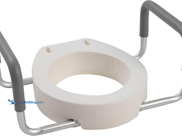 Lot 49-3514404 - Drive Medical 12402 Premium Raised Toilet Seat with Removable Metal Arms, Standard Seat, White. [ASI...