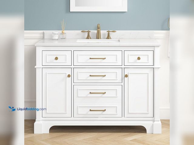 Lot 49-5447933 - Home Decorators Collection Melpark 48 in. Single Sink White Bath Vanity with White Engineered Marble...