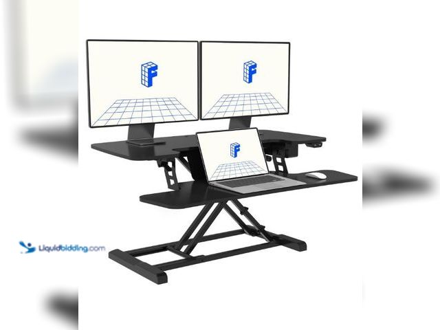 Lot 49-3473673 - FLEXISPOT Electric Standing Desk Converter 36" Wide Motorized Stand up Riser for Monitor and Laptop,...