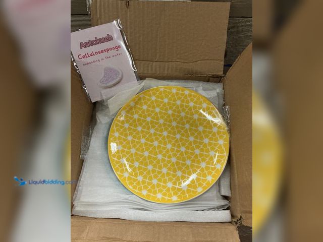 Lot 49-3529131 - Antokueh Porcelain Plates Set - Yellow. Pack of 6. Model# HTG-A021 Unused
