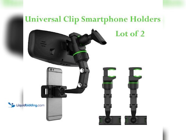 Lot 49-3435016 - Lot of 2 Universal Clip Smartphone Holders Black with Green - NEW - Car phone holder can rotate 360°...