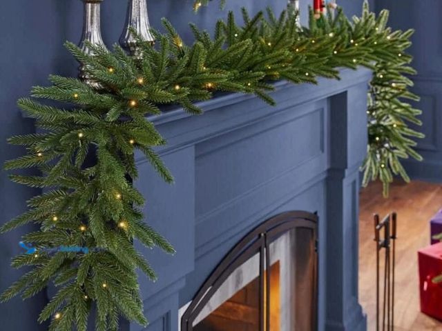 Lot 49-1575553 - Home Accents Holiday 9Ft Pre-Lit Noble Fir LED Garland Battery Operated w/ Timer Christmas Décor, Mo...