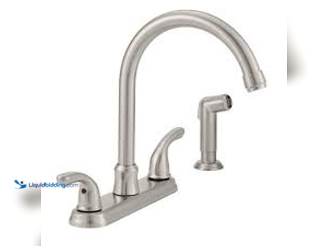 Lot 49-5415018 - Glacier Bay Builders Double Handle Standard Kitchen Faucet with Side Sprayer in Stainless Steel. Mod...