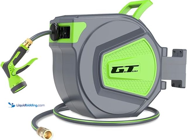 Lot 49-5411637 - Retractable Garden Hose Reel, 1/2 in x 100 ft Water Hose Reel, Wall Mounted, Auto Slow Rewind System...