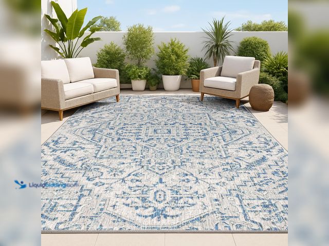 Lot 49-5538620 - JONATHAN Y Boho Medallion Indoor Outdoor Area Rug 3X5 Navy/Gray, Estrella Textured Weave for Backyar...