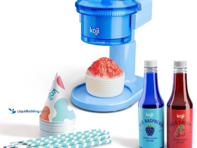 Lot 49-5452667 - Koji Snow Cone Maker Set: Blue Plastic Shaved Ice Machine & Slushie Maker, Hand Wash, 30W, 6-Volume ...