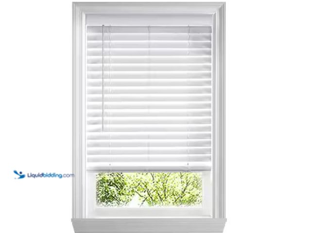 Lot 49-1624373 - Home Decorators Collection White Cordless Faux Wood Blinds for Windows with 2 in. Slats - 48.5 in. W...