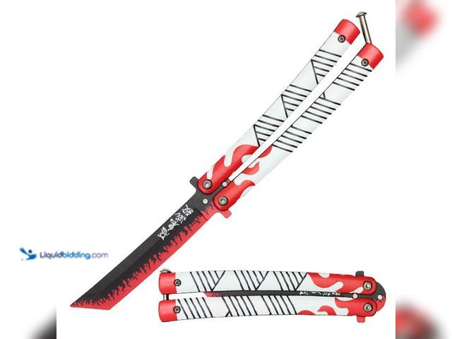 Lot 49-5393313 - Demon Slayer Kyojuro Rengoku Red Nichirin Butterfly Knife 9" White/Red - NEW - This is from the seri...