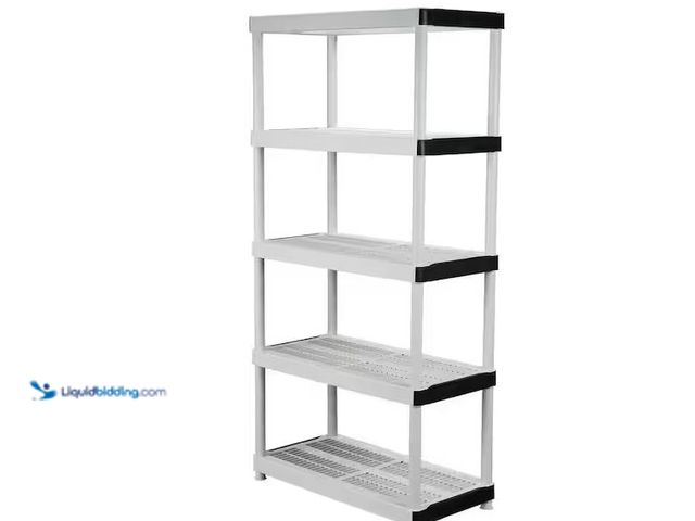 Lot 49-1576895 - HDX 5-Tier Easy Assembly Multi-purpose Plastic Garage Storage Shelving Unit in Gray (36 in. W x 72 i...