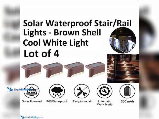 Lot 49-5396365 - Lot of 4 Solar Waterproof Deck Rail/Step Lights - Brown Shell with Cool White Light - NEW -&nbsp; Di...