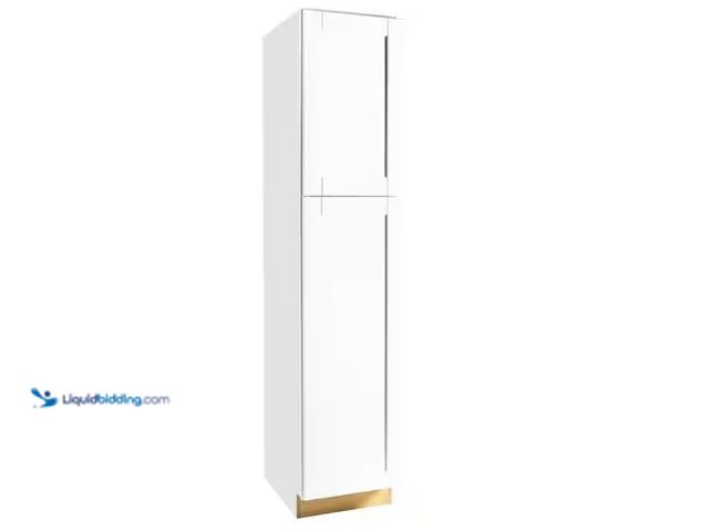 Lot 49-1575811 - Hampton Bay Shaker 18 in. W x 24 in. D x 84 in. H Assembled Pantry Cabinet in Satin White, Model # K...