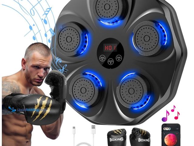 Lot 49-1575697 - Music Boxing Machine, Interactive Punching Trainer with Boxing Gloves, Large Size Wall Mounted Elect...