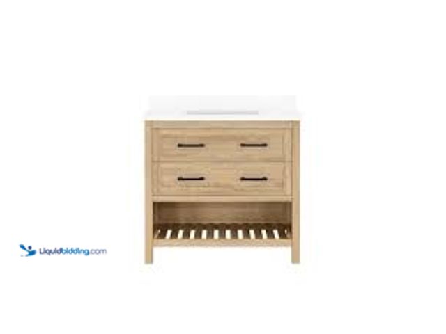 Lot 49-5461484 - Home Decorators Collection Autumn 36 in. Single Sink Weathered Tan Bath Vanity with White Engineered...