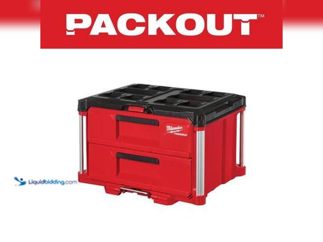 Lot 49-5572018 - Milwaukee PACKOUT 22 in. 2-Drawer Tool Box with Metal Reinforced Corners. Model # 48-22-8442. Unused