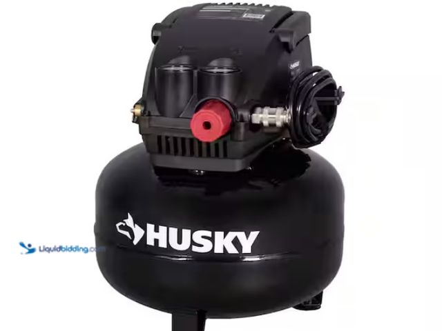 Lot 49-3433266 - Husky 3 Gal. 120 PSI Portable Electric Oil-Free Light Duty Pancake Air Compressor with Fold Down Han...