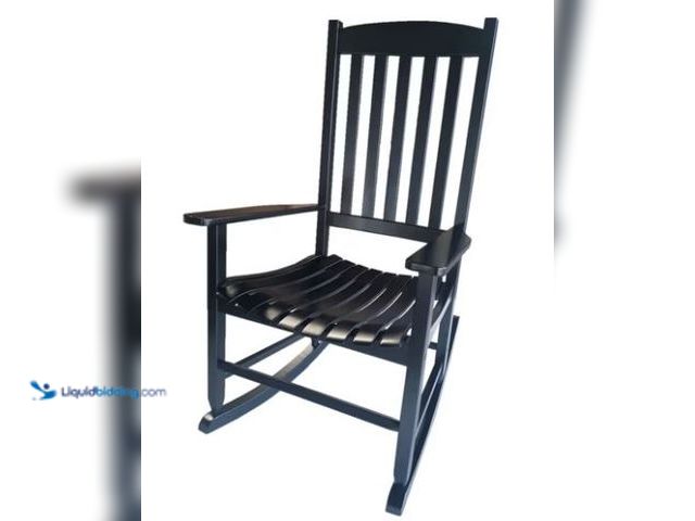 Lot 49-1623999 - Mainstays Outdoor Wood Porch Rocking Chair, Black Color, Weather Resistant Finish, Model # 488837294...