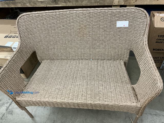 Lot 49-5546261 - StyleWell Emerald View Tan Wicker Outdoor Stack Loveseat Model # FRS71174AL-1 unused.