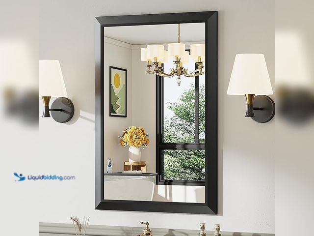 Lot 49-5545292 - Briivue 28x36 Inch Black Bathroom Mirror for Wall, Thick Metal Framed Rectangle Mirrors for Over Sin...