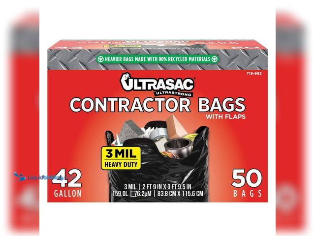 Lot 49-5435468 - Ultrasac
42-Gallon Heavy Duty Contractor Bag with Flaps (50-Count) (2packs) (boxes damaged) Unused