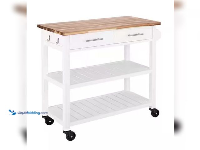 Lot 49-2000959 - Seville Classics Acacia Wood Top Rolling Kitchen Cart Island Table with Drawers, 38.4 in. W x 18.5 i...