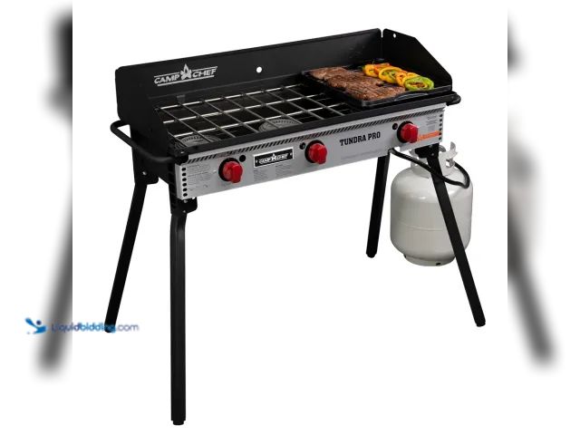 Lot 49-1627095 - Camp Chef Tundra 3 Burner Stove with Griddle Model #2622193, Used, Scuffs and Scratches, Possibly Mi...