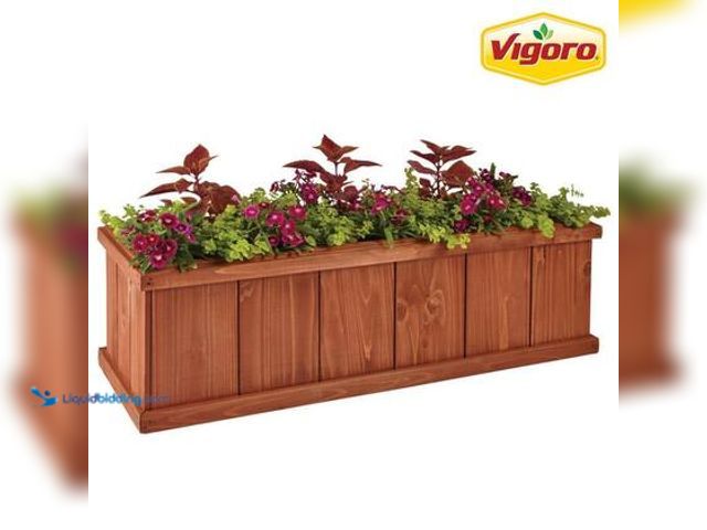 Lot 49-3563888 - Vigoro Brooklin Large Stained Brown Wood Planter Box (39.5 in. L x 11.5 in. W x 11.5 in. H). Model #...