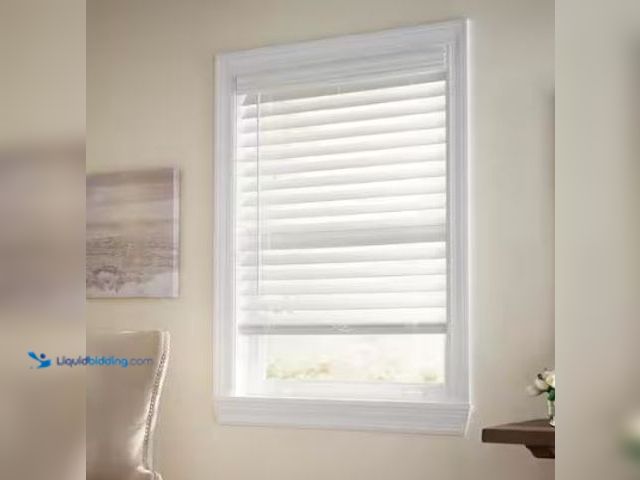 Lot 49-1627055 - Home Decorators Collection White Cordless Room Darkening Premium Faux Wood Blind with 2.5" Slats - 6...