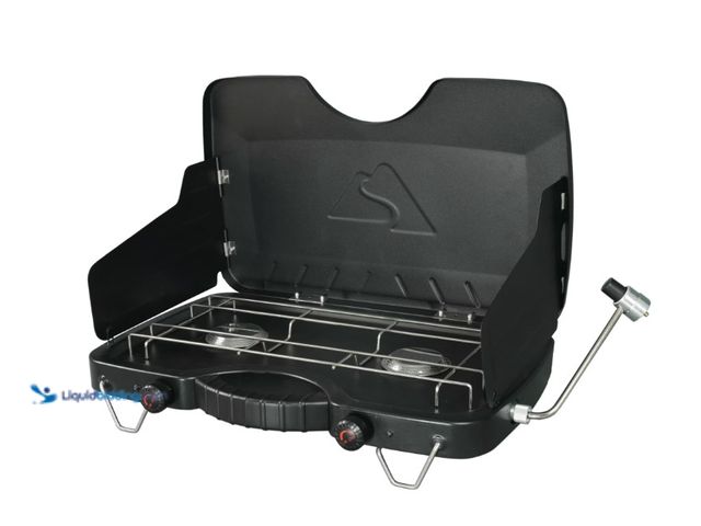 Lot 49-1622916 - Ozark Trail 2-Burner Propane Gas Camping Stove, Black, Model # GCT2208WB, Unused, Unable to test, Ha...