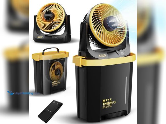 Lot 49-5437452 - Portable Misting Fan with 9L Bucket, 20000mAh Rechargeable Battery Powered Floor Fan for Outside Tra...