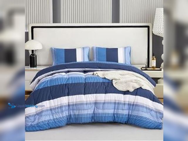 Lot 49-3464387 - PERFEMET Full Comforter Set 3 Pieces Bedding Set All Seasons Masculine Striped Pattern Vintage Farmh...