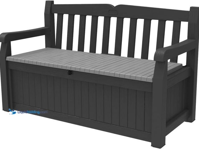Lot 49-5543301 - Keter Solana 70 Gallon Storage Bench Deck Box for Patio Furniture, Front Porch Decor and Outdoor Sea...