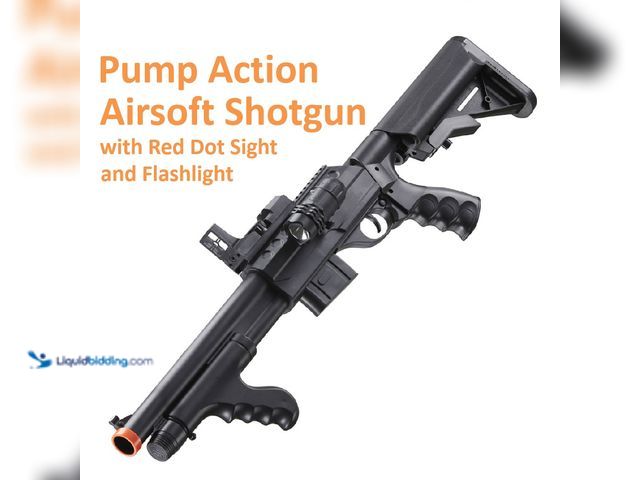 Lot 49-5434384 - UK Arms Pump Action Airsoft Shotgun Spring Powered with Red Dot Sight and Flashlight - NEW - Featuri...