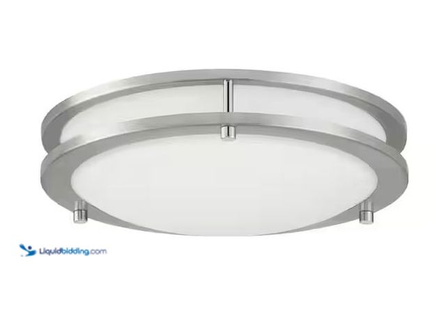 Lot 49-5551439 - Flaxmere 12 in. Modern Brushed Nickel 5 CCT Integrated LED Flush Mount for Kitchens or Bedrooms, Unu...