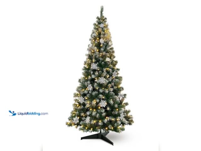 Lot 49-1546874 - Ayieyill 7.5 ft Pre-Lit Artificial Christmas Tree with 1000 Snow-Sprayed Tips, 300 LED Lights, 36 Sn...