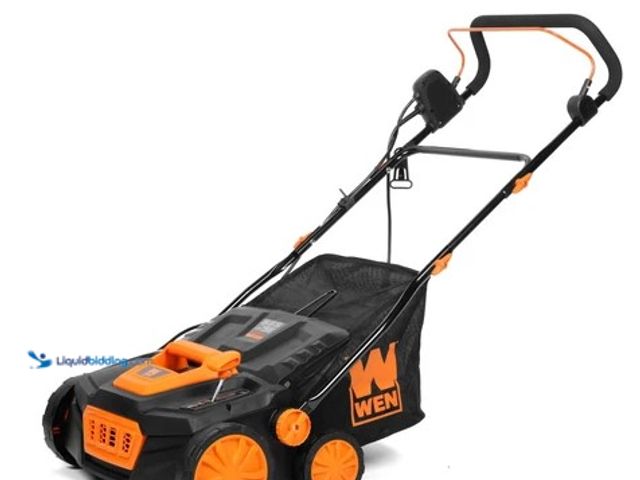 Lot 49-2004664 - WEN 15-Inch 13-Amp 2-in-1 Electric Dethatcher and Scarifier with Collection Bag, Model #DT1315, Slig...