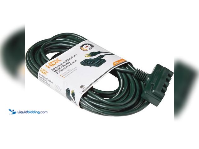 Lot 49-5454331 - 50 ft. 16/3 Tri-Tap Indoor/Outdoor Landscape Extension Cord, Green, Model # SJTW16350GNPB, item is u...