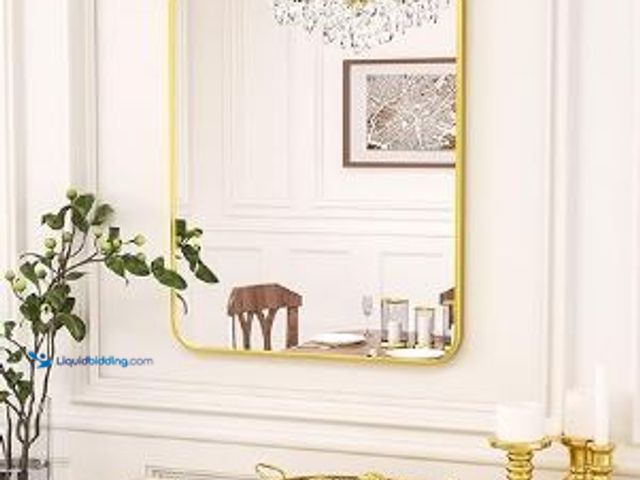 Lot 49-1517380 - Antok Rounded Bathroom Mirror, 24" x 16" Rectangular Wall Mirror, Aluminum Alloy Frame Contemporary ...