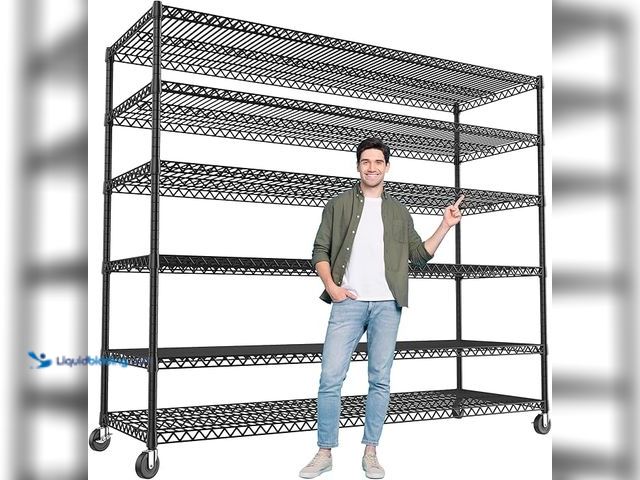 Lot 49-3472642 - REIBII 82.6" H*60''W*17.7" D Steel Heavy Duty Wire Shelving with Wheels, 6-Tier Adjustable Storage S...