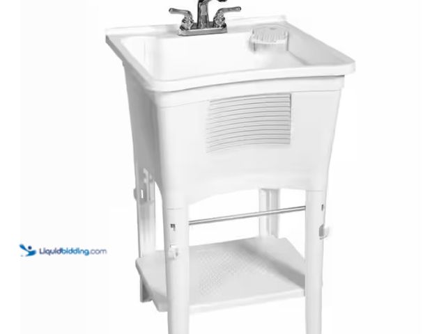 Lot 49-1622487 - Glacier Bay 24.1 in. L x 24.1 in. W x 36.7 in. H Laundry Sink / Utility Sink Work Center in White wi...